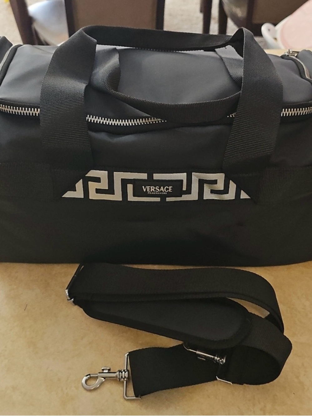 Versace Black Duffel with White Greek Key Detail - Picture 2 of 11